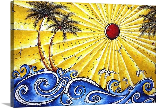 Ocean Fury Canvas Wall Art Print, Palm Tree Home Decor