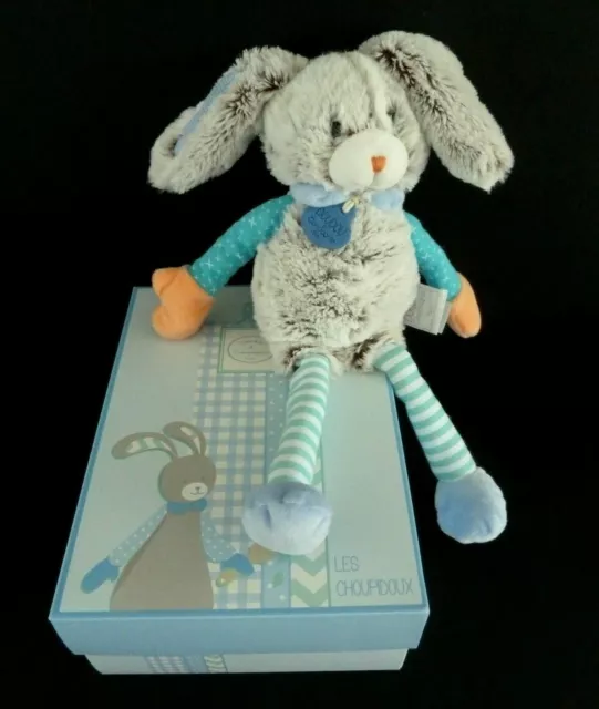 *. DOUDOU ET COMPAGNIE LAPIN CHOUPIDOUX BLEU VERT MARRON ORANGE PANTIN 32cm NEUF