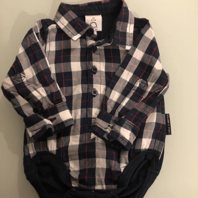 Polarn o pyret Baby Boy White/blue Check Shirt - 0-1 Months /50cm