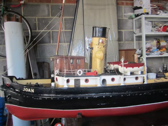 live steam model tug boat - 70" x 14". Unique  4 steam engine model. Made in1926