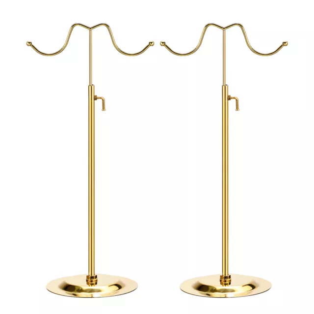 Purse Display Stand 2 Pack Adjustable Tabletop Double Hook Handbag Rack - Gold