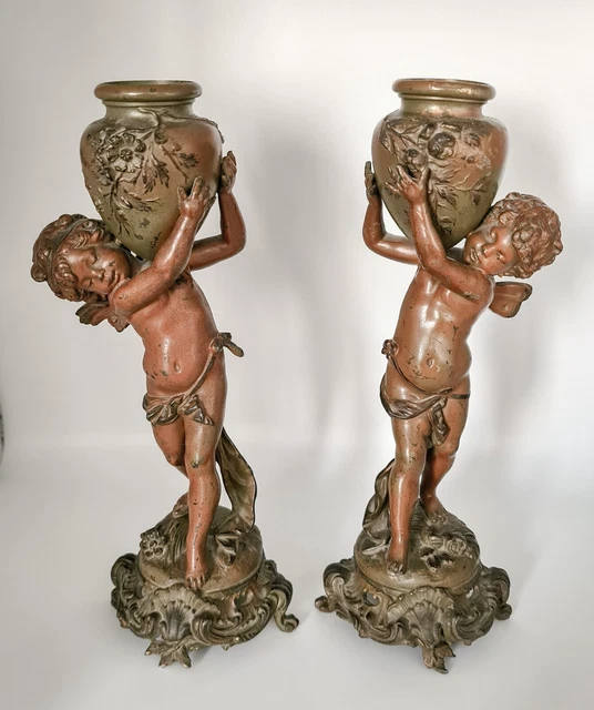 Antique statue sculpture figurine Putto porteurs eau Auguste Moreau anges