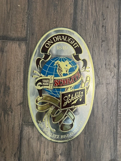 1976 Schlitz On Draught Mirror Sign Oval Jos. Schlitz Brewing