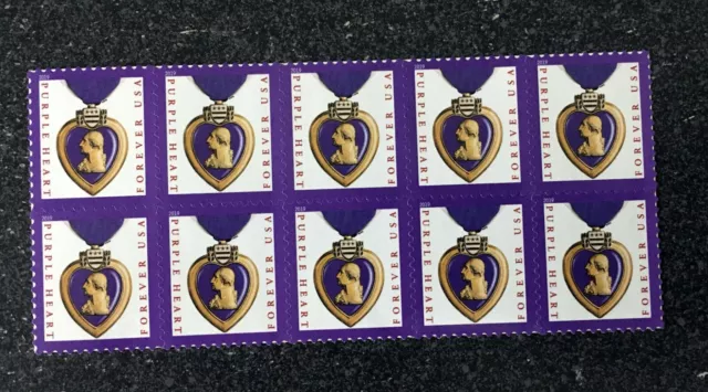 (10) USPS Forever Stamps - 2019 Purple Heart - Postage For First Class Mail