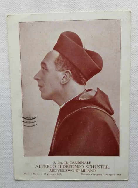 Cardinale Alfredo Ildefonso Schuster Cartolina Santino Fg Vg 1954