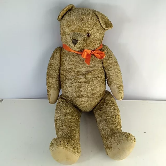 Mohair Large Teddy Bear Winnie The Pooh Vintage Straw Filled 4 Way Jointed