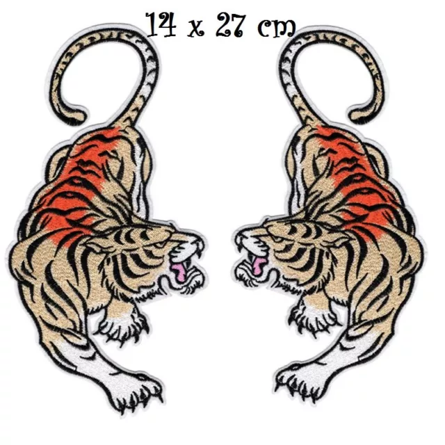 GRAND ÉCUSSON thermocollant, TIGRE, Symétrique, 14 x 27 cm, au choix - Patch