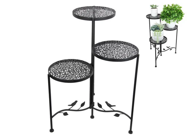 Rolling Hills Homewares Metal Triple Pot Stand With Bird Design (Black) - 58cm