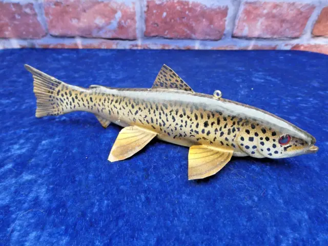 Vtg Stangland Hand Carved Wooden Ice Fishing 8" Brown Trout Fish Decoy. Nice!