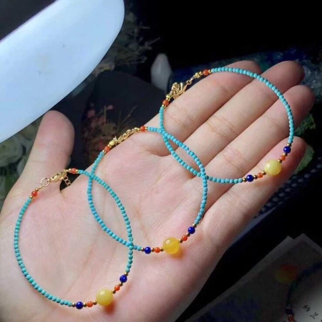 4MM Natural Turquoise Baltic Amber Lapis lazuli Beads Bracelet Elegant Taseel