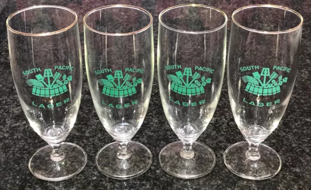 RARE South Pacific Lager Gold Medal Beer Glasses | Set of Four
