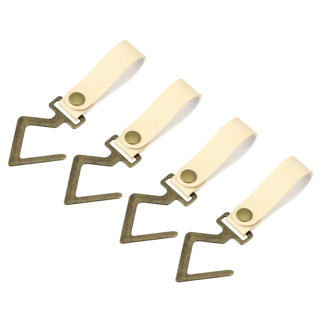 4Pcs PU Leather S Hooks for Hanging Multipurpose Camping Hook Hanger, Beige
