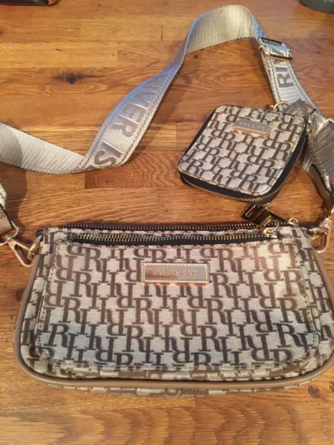 RIVER ISLAND Beige RI MONOGRAM Cross Body BAG With PURSE - Brand NEW