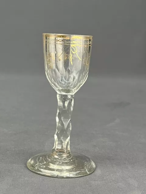 18th Century Georgian Gilt Painted 4 ½” Wine Glass with Faceted Stem 3