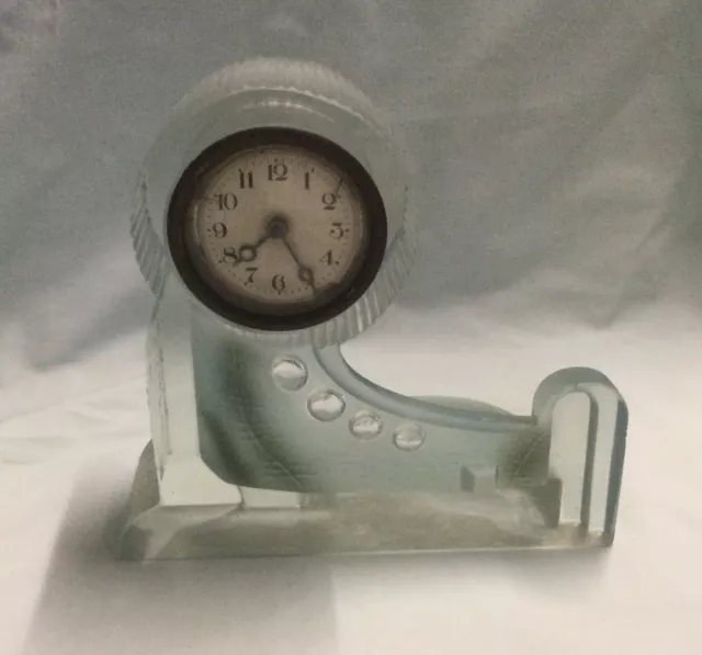 1930s French Art Deco Green Frosted Glass Mantel Clock - Cubist Style