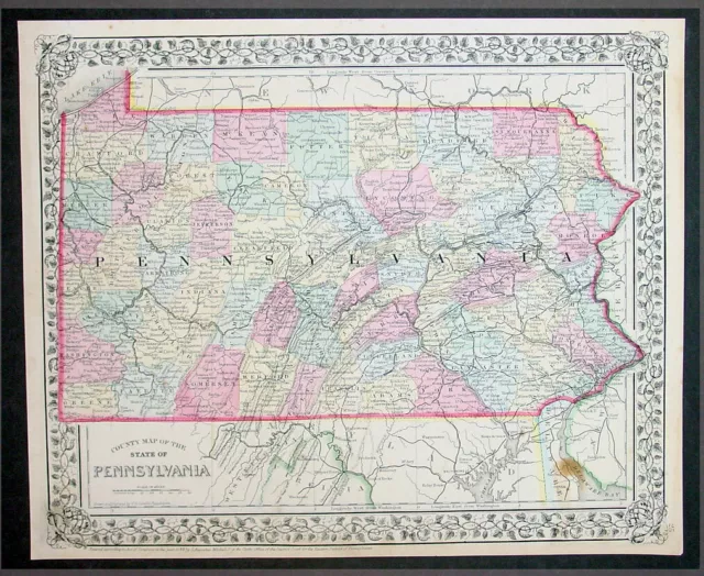 1870 Samuel Augustus Mitchell Antique Map of Pennsylvania United States America