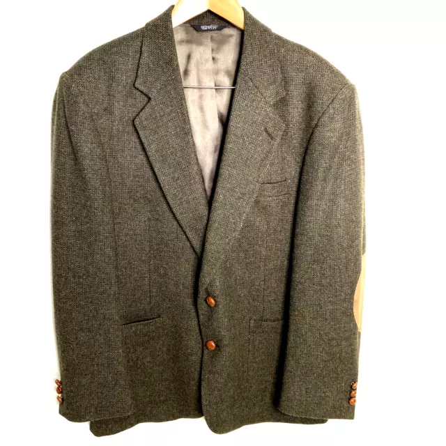 VINTAGE Tweed Jacket 42R Brown Wool Herringbone Elbow Patches Blazer Sport USA