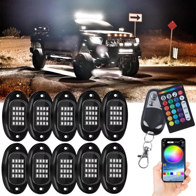 10 Pods RGB LED Rock Light Multicolor Chasing Music Lighting For Toyota Tacoma
