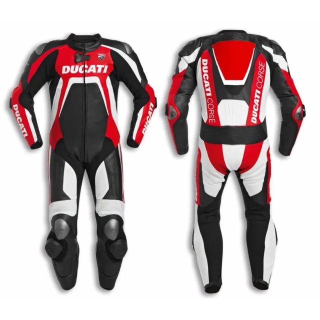 DUCATI CORSE MOTORCYCLE COWHIDE LEATHER RACING SUIT 1 pc & 2 pc suit