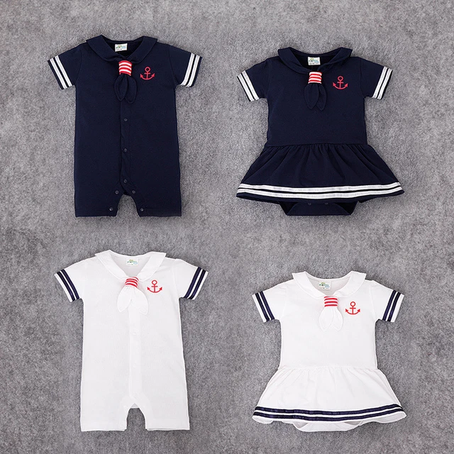 Tuta con pagliaccio bianco blu navy bambina Regno Unito abito estivo 0-24 m