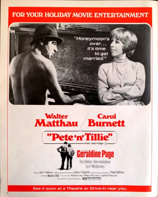 1972 Pete N Tillie Walter Matthau Carol Burnett Movie Promotional Print Ad