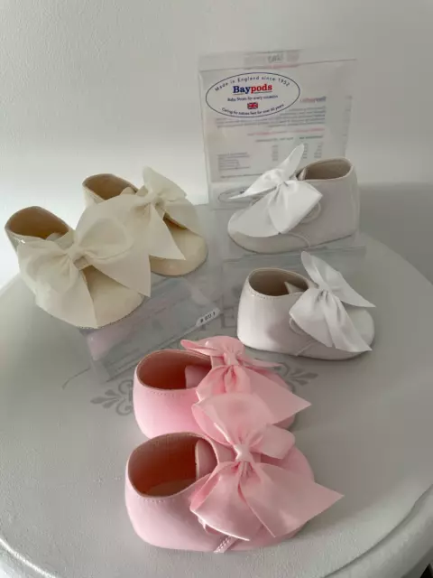 Baby Girls Spanish Style Soft Sole Pram Boots Picot Bow Patent Shoes Baypods