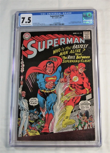 SUPERMAN #199 ~~ CGC 7.5 ~~ 1st race with the Flash! ~~ from 1967! 😁