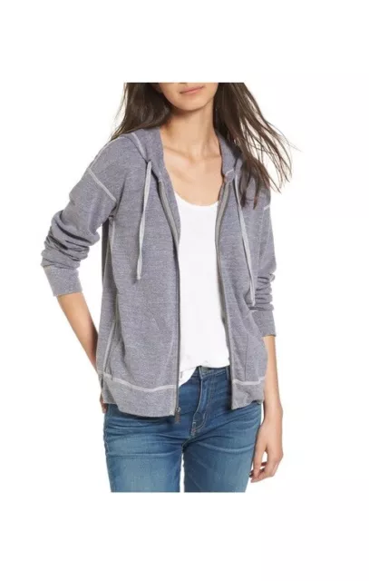 NWT Women's Splendid Active Zip Hoodie, Size Large - Grey Drawstring $130 E025