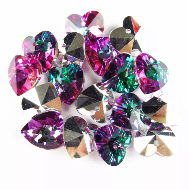 6Pcs Faceted Green Purple Titanium crystal Heart Pendant Bead HP-SJ386