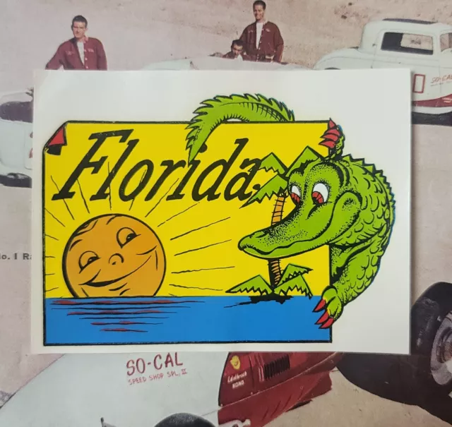 Original VinTaGe water Travel DECAL Florida ALLIGATOR fl Sunshine State auto old