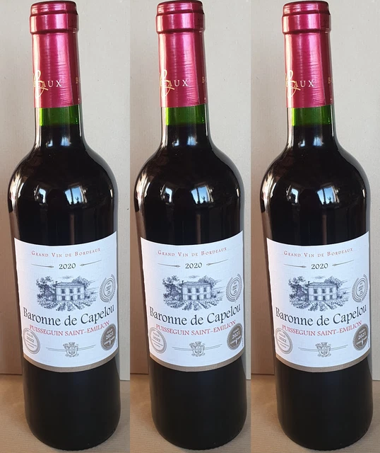 lot DE 3 bouteilles vin rouge BARONNE DE CAPELOU PUISSEGUIN SAINT-EMILION 2020