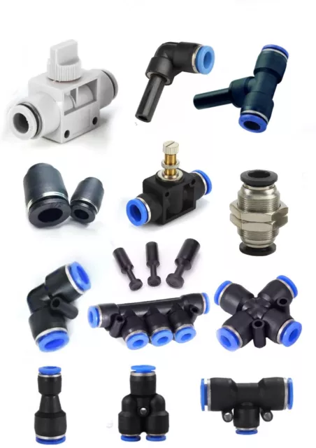 Pneumatic Push In Fittings Air Water Hose Tube Stem Nylon Speed Join Adaper Tee