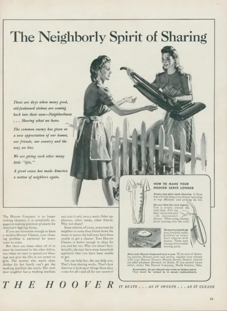 1942 Hoover Vacuum Neighbors Sharing Spirit Fence Tips To Last Vtg Print Ad L24