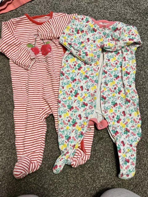 Next Baby Girls Striped / Floral Babygrows X 2 - Up To 3 Months