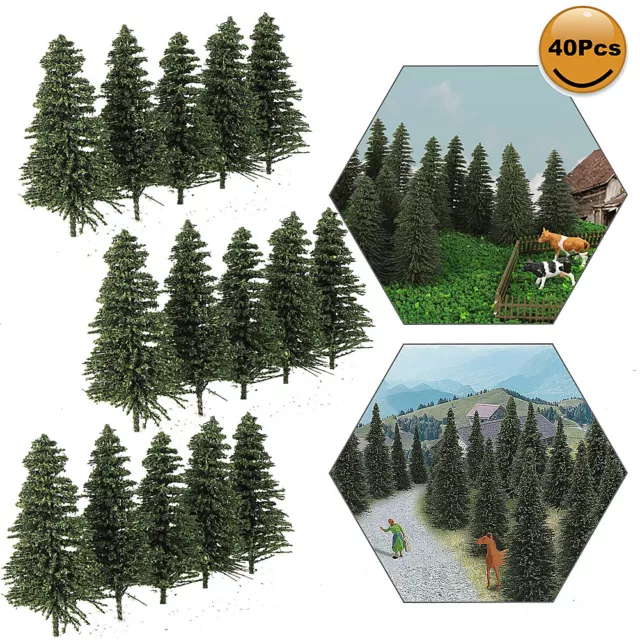 40pcs Model Pine Trees 6.5cm Deep Green Pines For TT Scale Model Railroad Layout