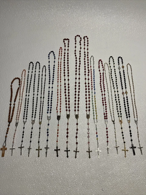 16  Catholic Rosary’s Beads Cross Crucifix Some Vintage ￼￼Rosaries Plastic Wood
