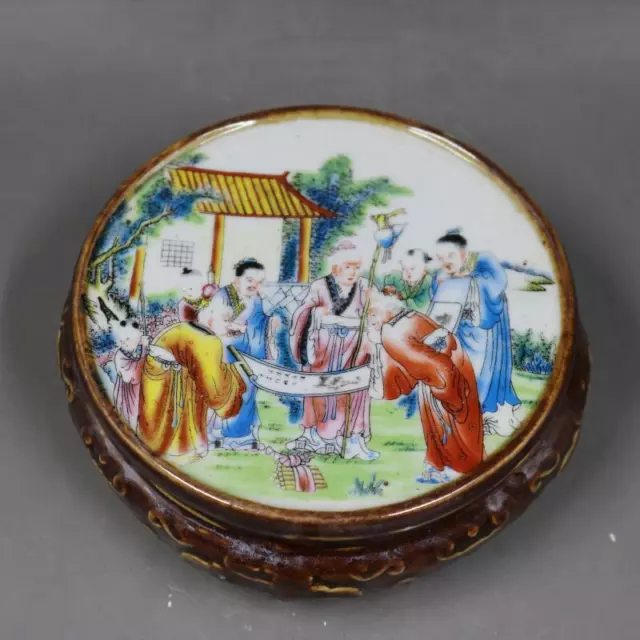 Chinese Famille Rose Porcelain Figure Painting Pattern Base Frame 4.65 inch