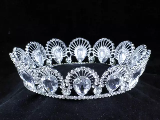 Peacock Full Crown Clear Austrian Crystal Rhinestone Tiara Pageant Bridal T11928