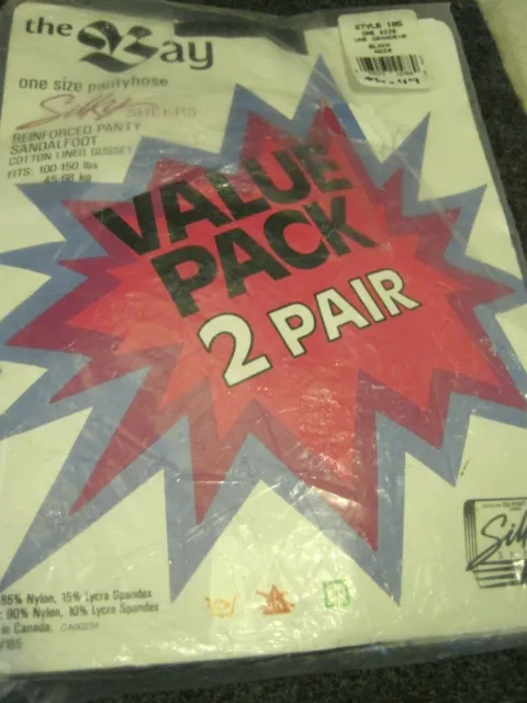 Pantyhose The BAY 1 Size Black SILKY SHEERS Value Pack SEALED 2 Pair Vintage