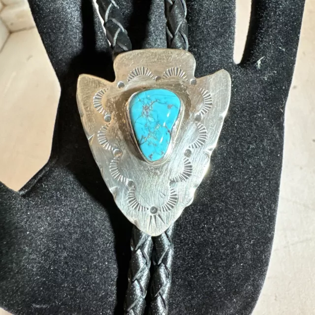 Vintage Sterling Silver Bolo Tie “LG” Turquoise Arrow Head  (see Notes)