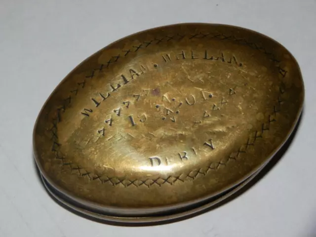 Antique Colliery Miners Solid Brass Tobacco Tin "Whelan Derby 1901"