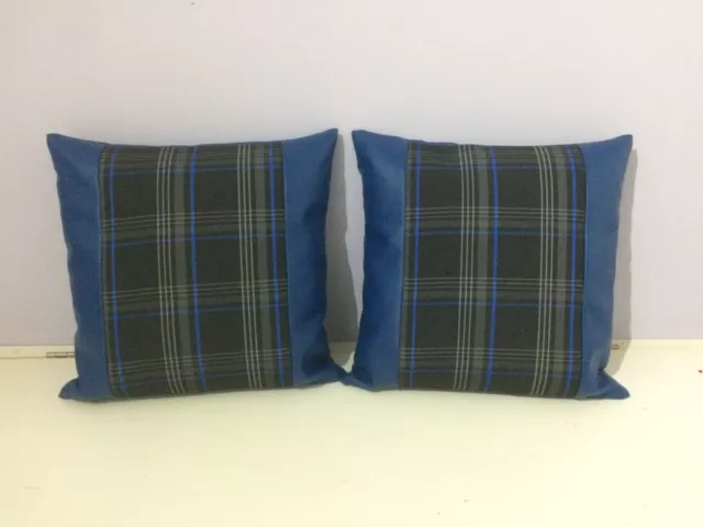 VW GTI tartan blue 2 pillow covers 38 x 38cm - rock and roll bed cushions