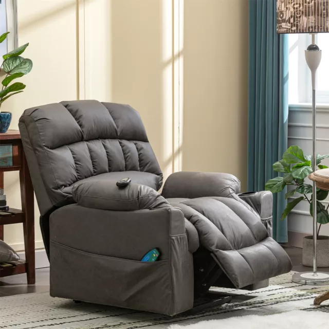 Massage Heat Armchair Single Sofa Electric Riser Lounge Recliner Chair Grey