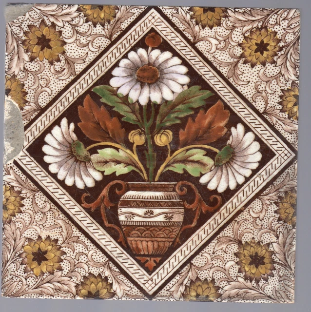 Decorative Art Tile Co - c1890 - Flowers In Vase - Victorian Print & Tint Tile