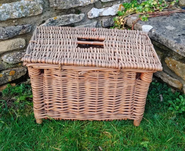 Vintage Nicely Woven Wicker Fishing Basket Seat Creel Storage 17" x 11" x 11" 3