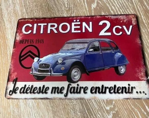 Plaque métal vintage voiture 2 CV - Fineartsfrance