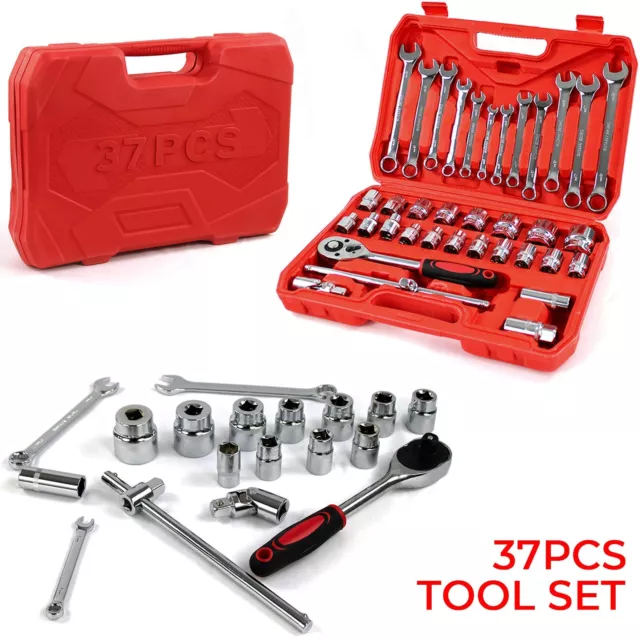 37pcs Spanner Socket Ratchet Wrench Set 1/2" Drive Car Repair Tool Kit Red
