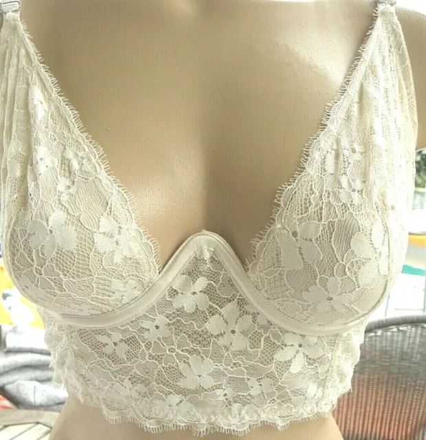 Victorias Secret bra Rare Vintage 34D longline bridal ivory plunge unlined Lace