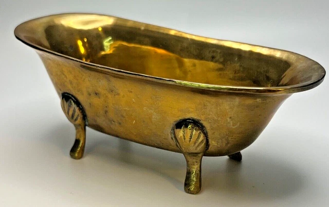 Vintage Brass Miniature Clawfoot Tub Claw Foot Bathtub Dollhouse Soap Dish