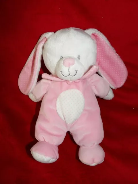 Doudou Peluche Tex Baby Carrefour Lapin Blanc Rose Pois